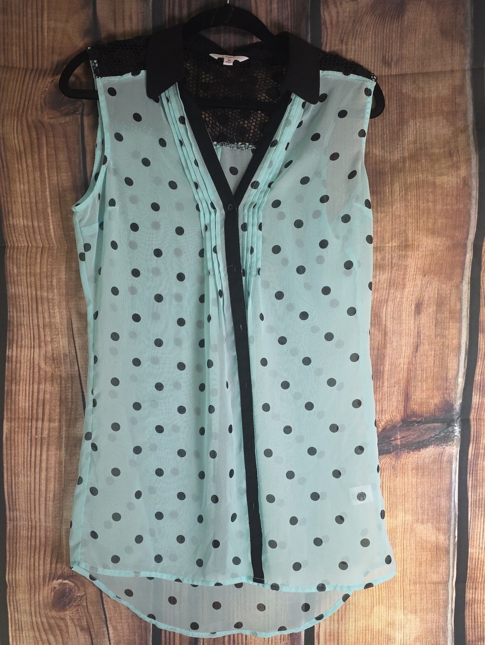 Candie's Mint Green Polka Dot Sleeveless Top with Black Trim